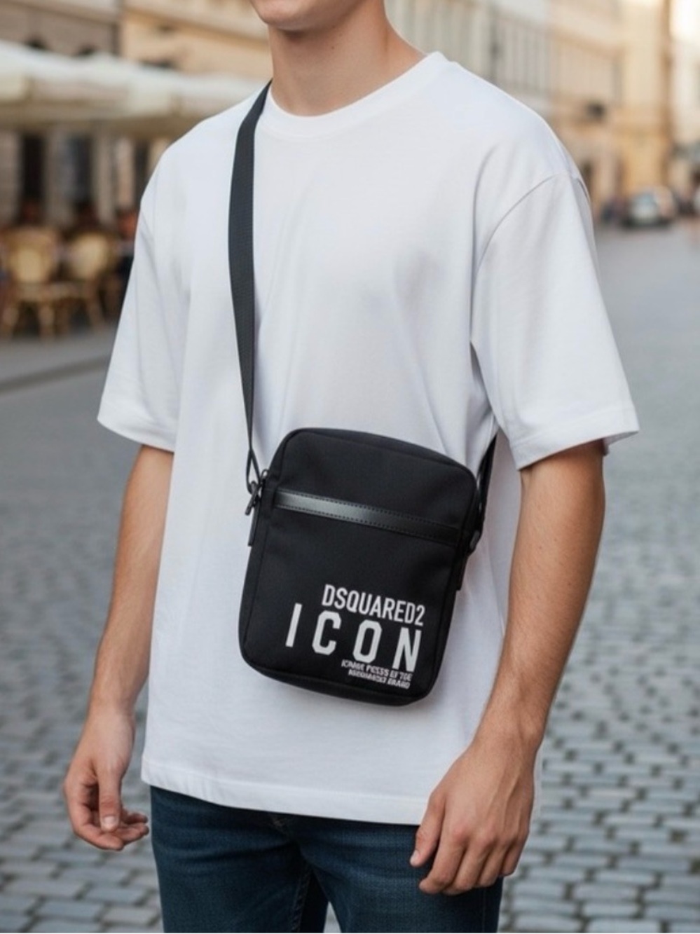 Dsquared2 Man Black  polyamide - Cow Leather Be Icon Crossbody Shoulder Bag